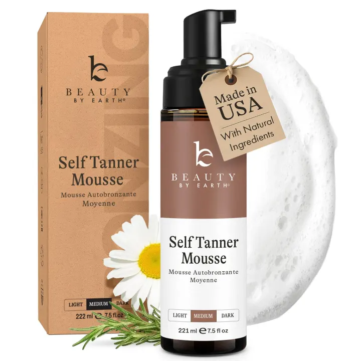 Beauty by Earth self tanner mousse bottle and box